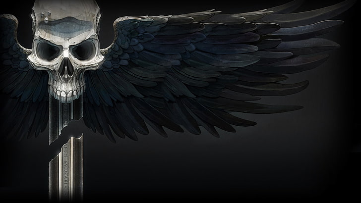 gray skull with black wings digital wallpaper, Warhammer 40,000