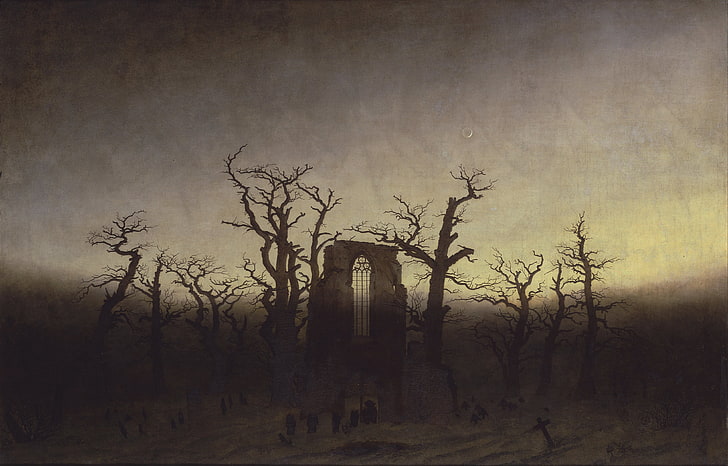 painting, landscape, Gothic, Caspar David Friedrich, tree, plant, HD wallpaper