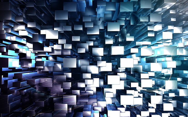 white and blue cube illustration, abstract, 3D Blocks, digital art, HD wallpaper