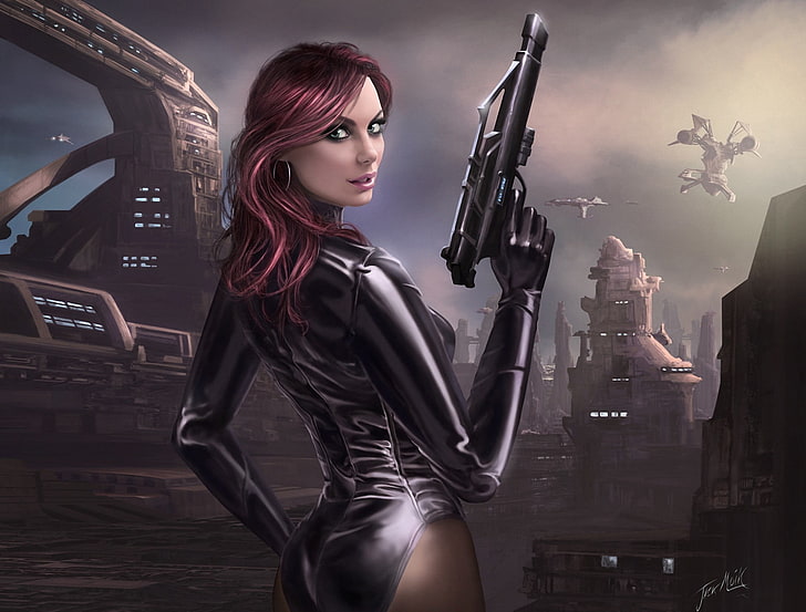 video game application, artwork, futuristic, women, young adult