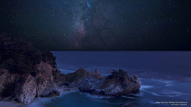 Milky Way Over McWay Falls, California, Beaches, HD wallpaper