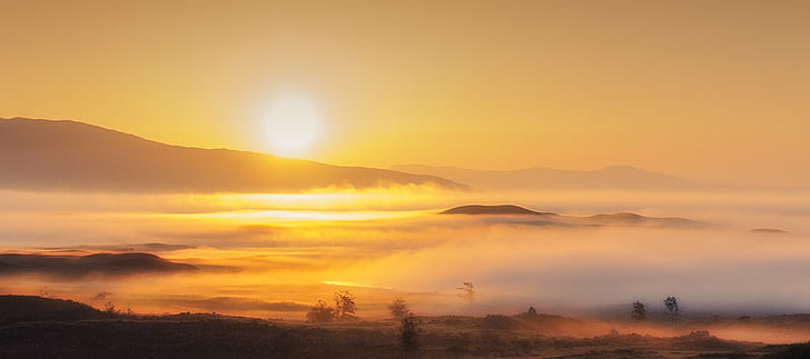 aerial view photography of golden hour, Sunrise, Rannoch Moor