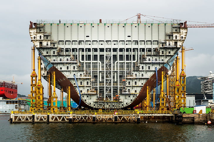 technology, construction, cranes (machine), water, shipyard