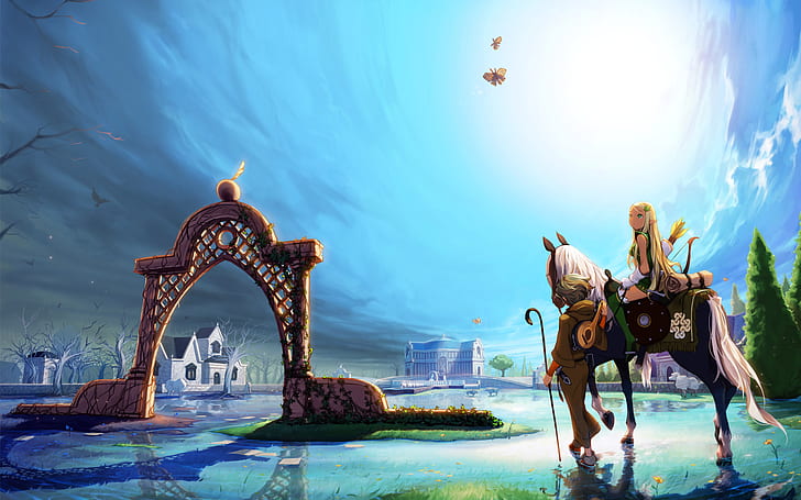 1920x1200 px anime Arch art bow buildings city elf fantasy girl horse Mabinogi original water Sports Football HD Art