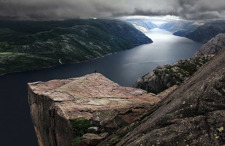 nature landscape preikestolen norway fjord mountain clouds rock