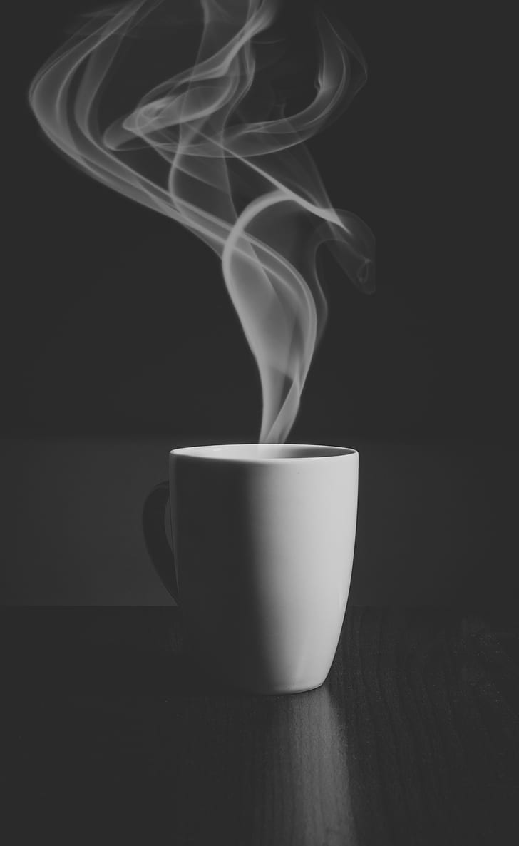 HD wallpaper: black background, coffee, smoke, table, monochrome, coffee cup  | Wallpaper Flare