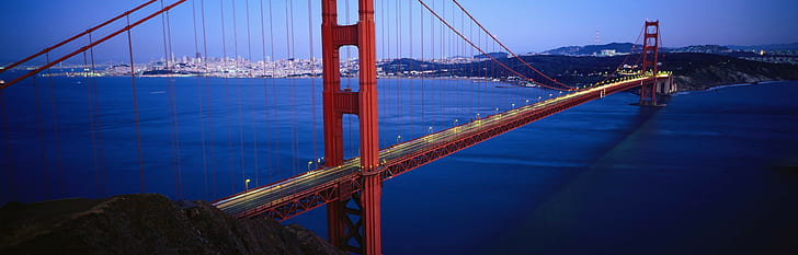 landscape, Golden Gate Bridge, sea, lights