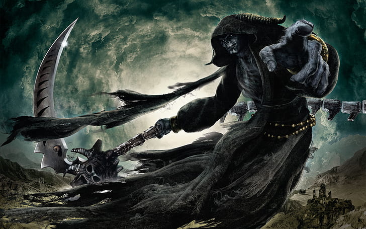 Dante's Inferno Death Grim Reaper HD, monster holding scythe poster, HD wallpaper