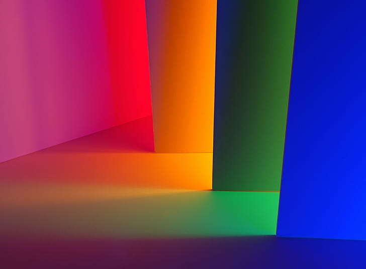 red, orange, green, and blue illusion artwork, foamcore, indirect, HD wallpaper