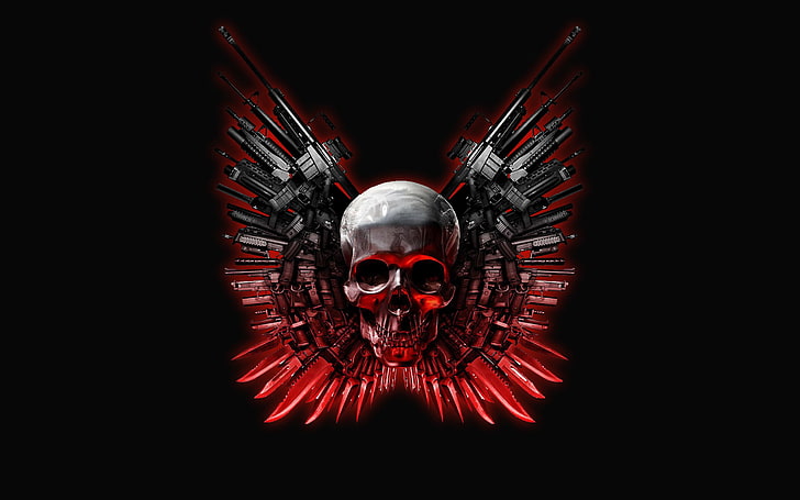 Expendables logo, weapons, skull, The Expendables, futuristic, HD wallpaper