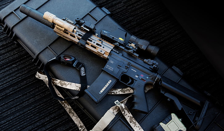 black and brown rifle, weapons, machine, HK416, Heckler &amp; Koch