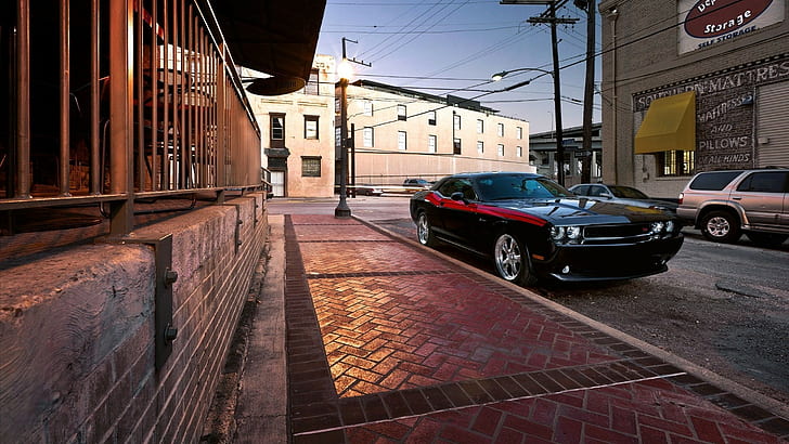 Dodge Challenger Street HD, black classic coupe, cars