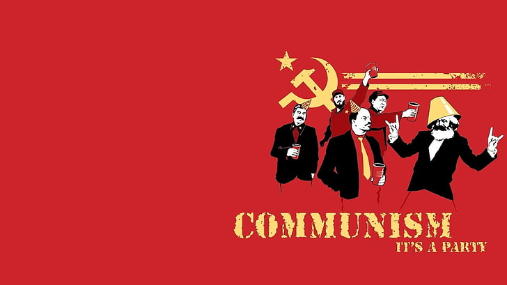 communism, humor, red background, founding fathers of communism, HD wallpaper