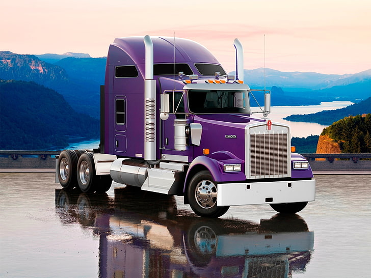 Hd Wallpaper Purple Semi Truck The Sky Mountains Reflection Movers The Front Wallpaper Flare