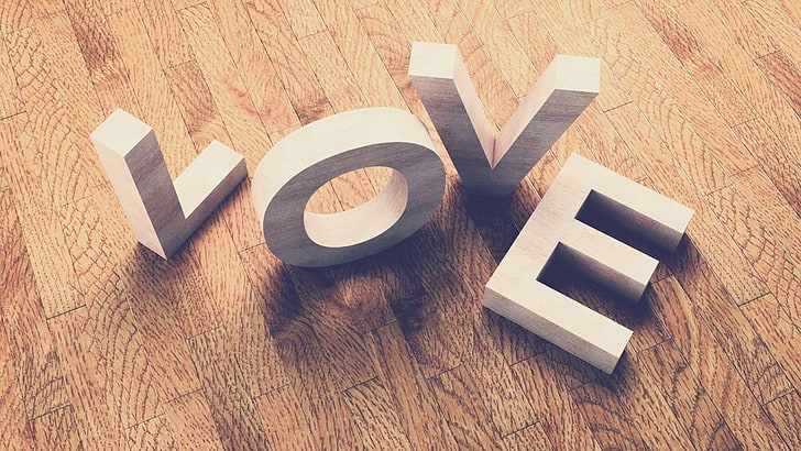 white Love freestanding letter, wood - material, high angle view