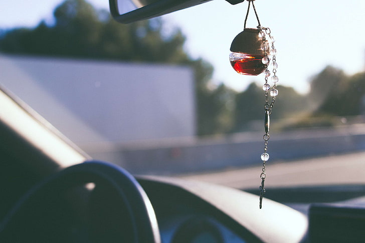 air freshener, ball, car, oil, relaxing, rosary beads, steering wheel