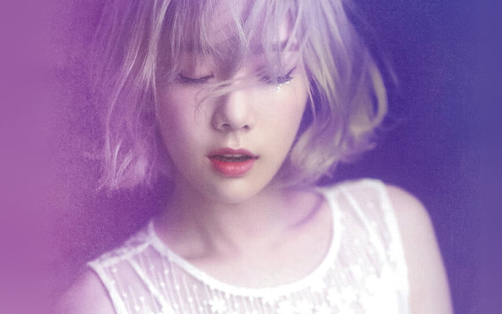 taeyeon, kpop, snsd, purple, pink, girl, headshot, portrait, HD wallpaper
