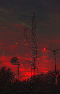 HD wallpaper: Daena Key, red background, street light, tower, radio ...