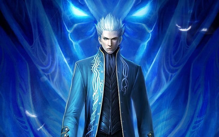 anime male character wearing blue blazer digital wallpaper, devil may cry 3