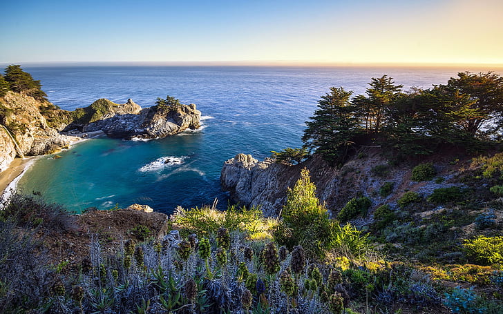 California, US, bay, ocean, nature, rocks, top view of nature, HD wallpaper