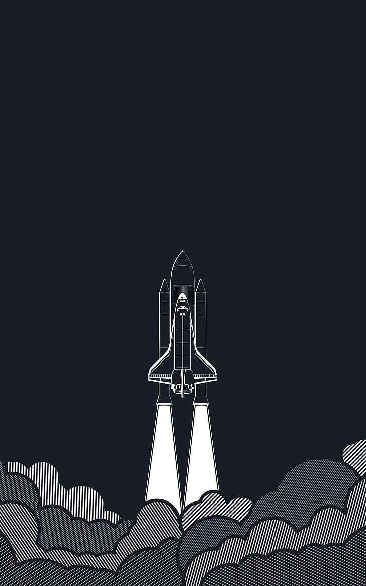 space shuttle in launch digital wallpaper, minimalism, portrait display
