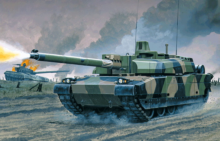 green battle tank illustration, art, painting, AMX Leclerc, military, HD wallpaper