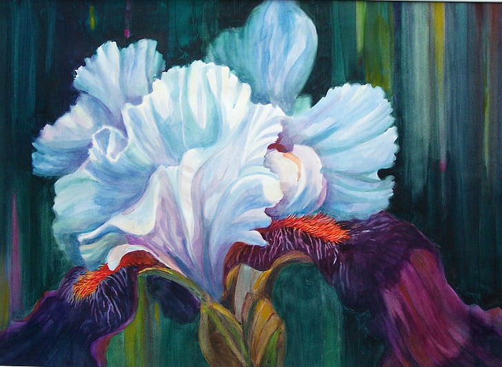 Iris In Show, painting of white lilies, soft, grand, flower, floral