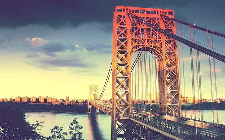 bridge, George Washington Bridge, Hudson River, New York City, HD wallpaper