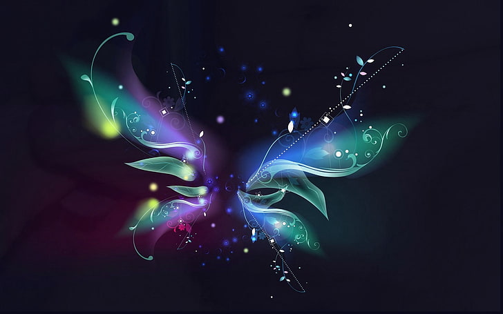 blue and teal butterfly digital wallpaper, flower, petals, smoke