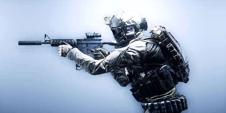 soldier holding rifle illustration, weapons, background, soldiers, HD wallpaper