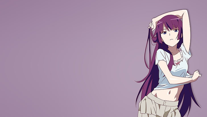 female anime character in white shirt and gray bottoms, Monogatari Series, HD wallpaper