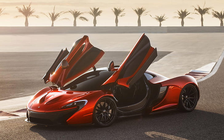 Red McLaren P1 Side, red and black sports car, cars