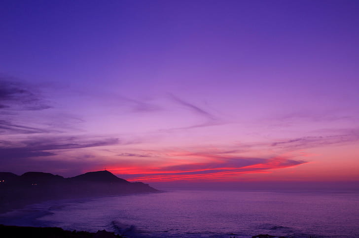 sunset scenery illustration, sea, nature, dusk, scenics, coastline, HD wallpaper