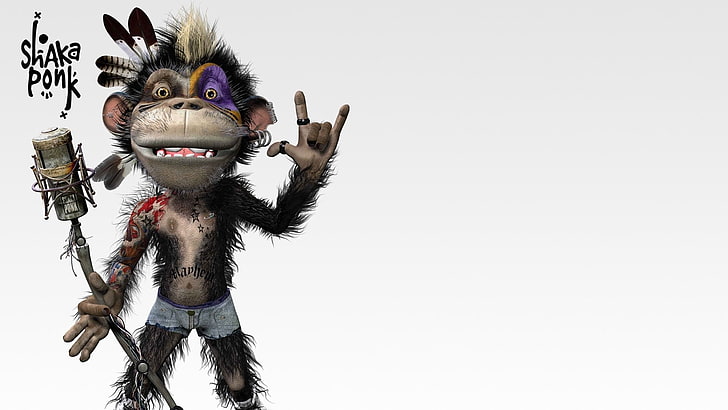 Shak Ponk monkey illustration, animals, copy space, toy, studio shot
