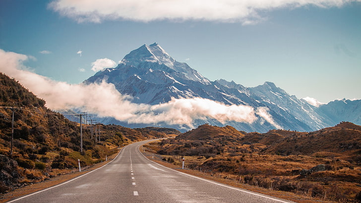 gray concrete road, nature, landscape, New Zealand, mountain, HD wallpaper