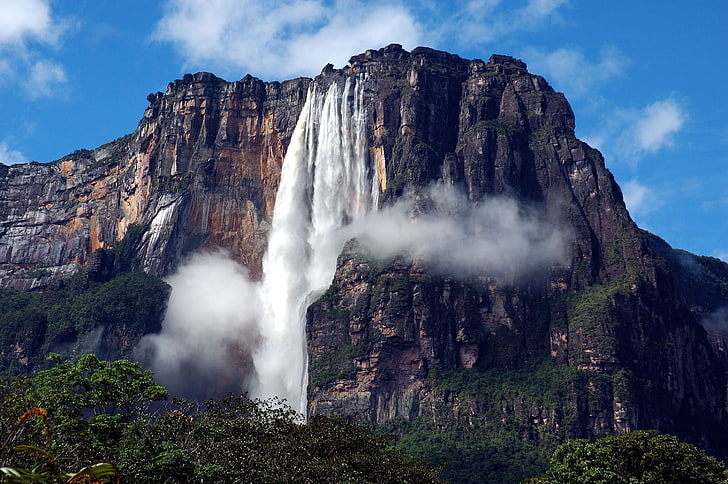 Angel Falls Venezuela, brown mountain, World, waterfall, landscape, HD wallpaper