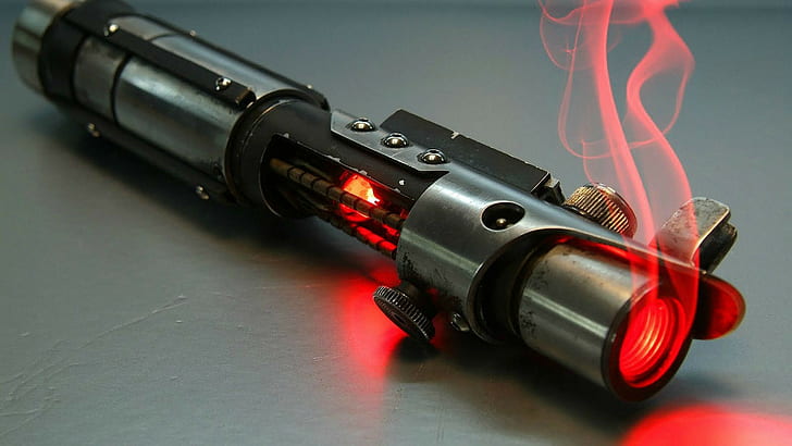 gray and black laser, Star Wars, lightsaber, weapon, red, gun