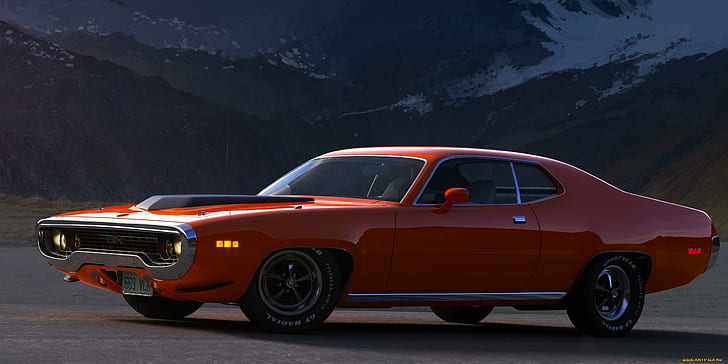 1971 Plymouth, red muscle car, cars, HD wallpaper