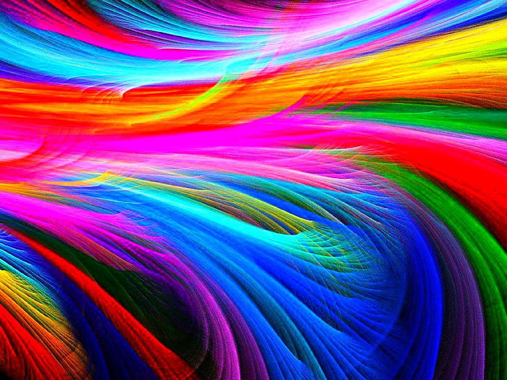 red, green, blue, and pink painting, fractal, abstract, shapes, HD wallpaper