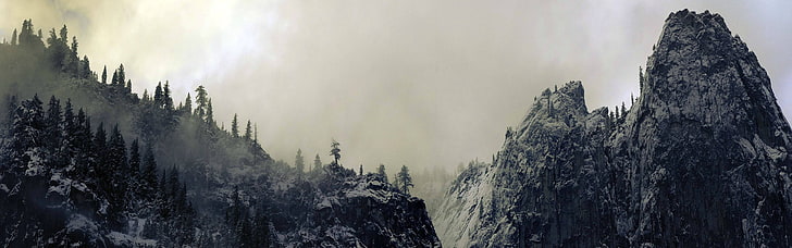 snowy mountain, landscape, mountains, tree, beauty in nature, HD wallpaper