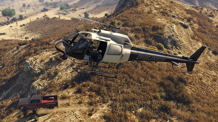 black and white police helicopter, Grand Theft Auto V, video games