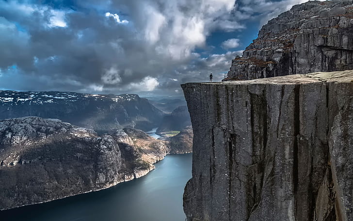 Preikestolen, Norway, rocks, cliff, clouds, storm, HD wallpaper