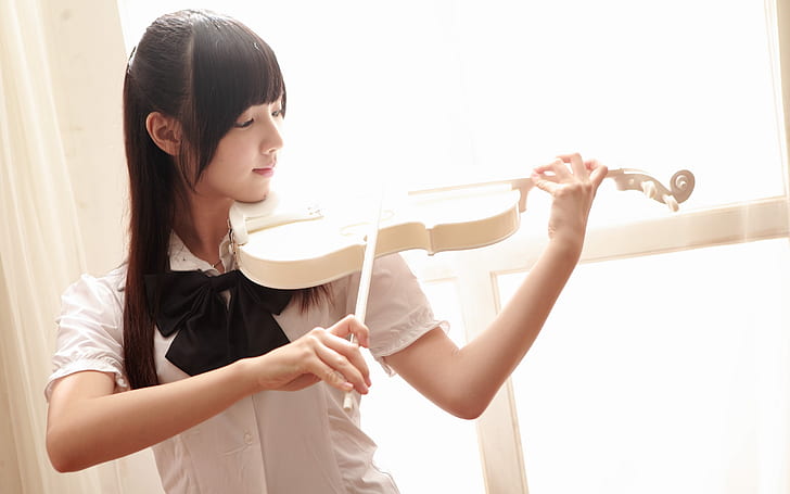 Asian violin music girl, HD wallpaper