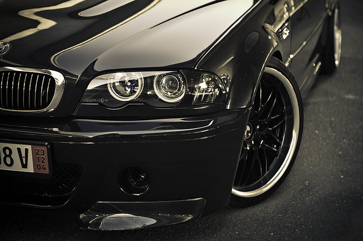 black BMW E46, cars, auto, wallpapers auto, Wallpaper HD, the view from the front