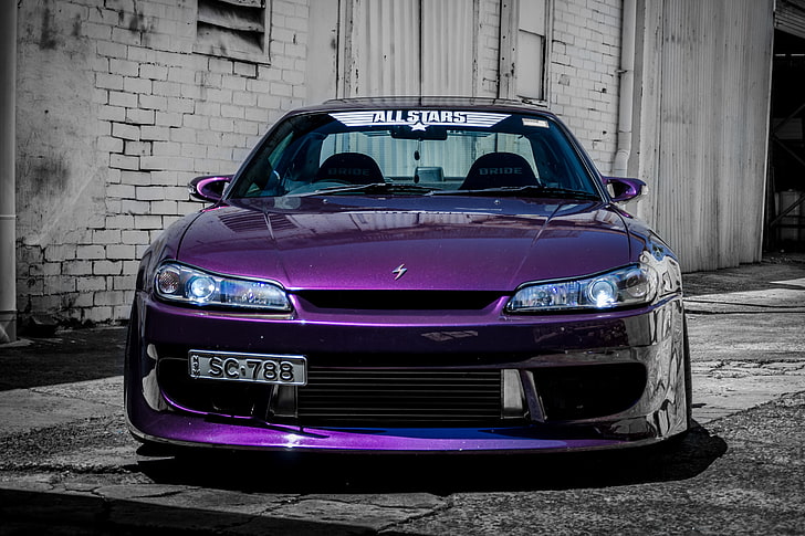 purple Nissan Silvia, car, tuning, S15, the front, Spec-R, mode of transportation HD wallpaper