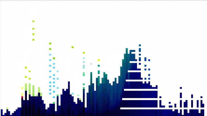 blue and green graph illustration, pixel art, built structure
