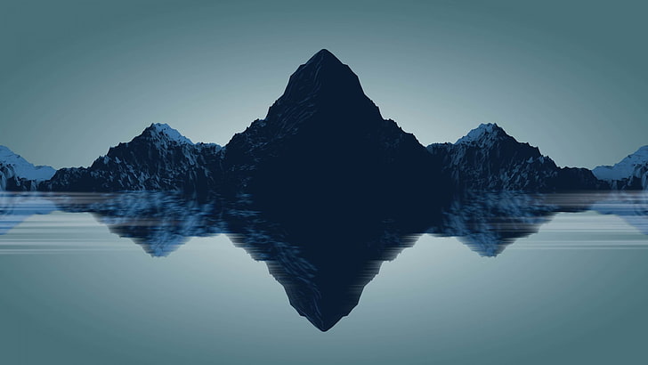 mountain surrounded by water, mountains, artwork, digital art