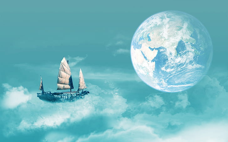 ship, planet, air, flight, HD wallpaper