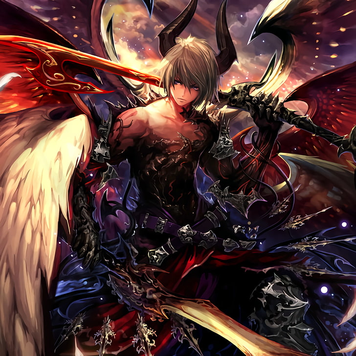 HD wallpaper: shingeki no bahamut, fallen angel, horns, luciver, sword,  wings | Wallpaper Flare