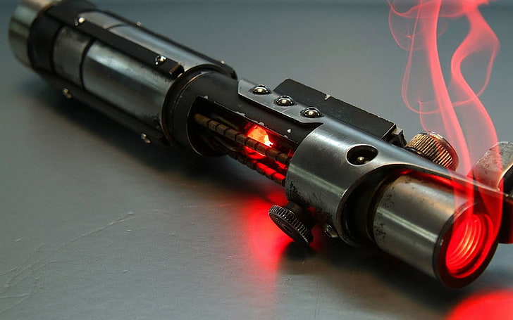 gray and black metal tool, Star Wars, weapon, close-up, gun, red, HD wallpaper